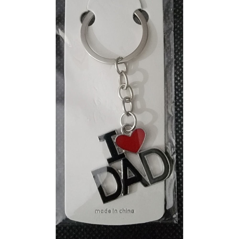 Mint I Heart DAD Keychain Silver Tone Metal‎ Red Heart Fathers Day Gift New